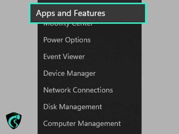 apps and features option