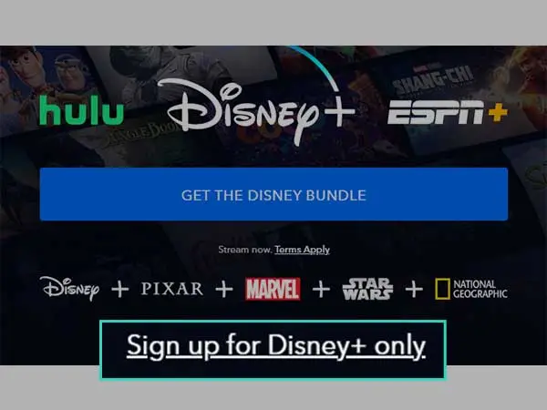 Click on Sign up for Disney+ only