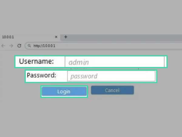 Enter the default login “Username and Password” and click on the ‘LogIn’ button to sign into 10.0.0.1.