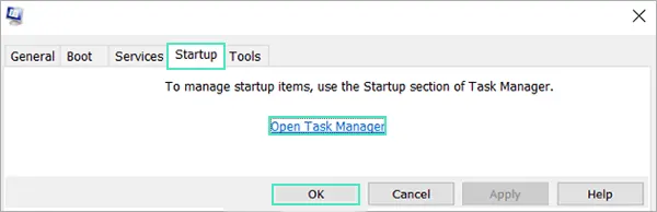 Click on Open Task Manager under Startup