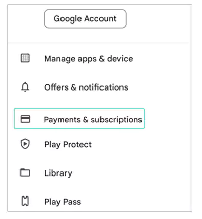 Select ‘Payments Subscription option from the settings menu