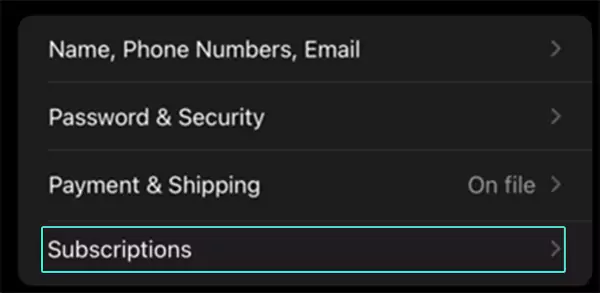 Select ‘Subscriptions option from the settings menu