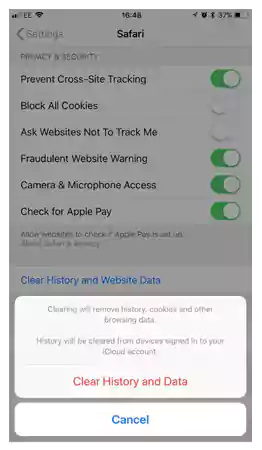 Tap to Clear History & data