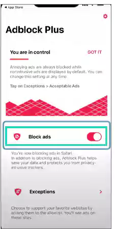 Block ads toggle 