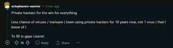 Reddit comment on private tracker
