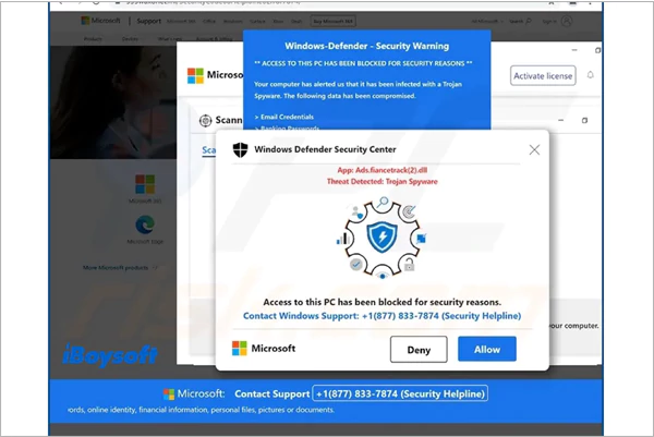 windows defender security warning scam
