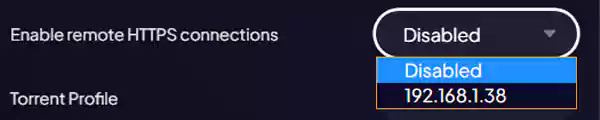 Click on Enable remote HTTPS connections Select an IP address