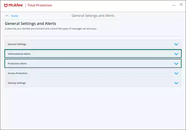 Now select the Informational Alert and Protection Alerts option