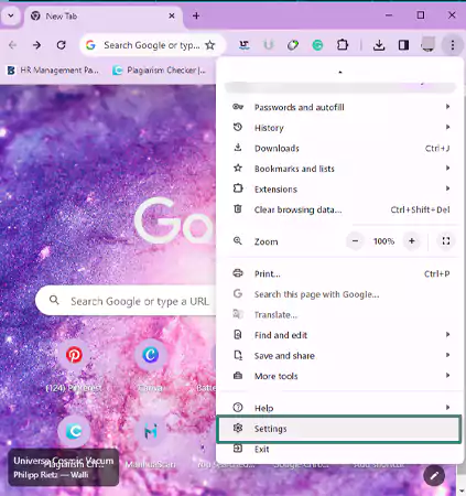 Open your Browser and go to Settings