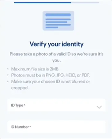 Enter ID number and ID type.